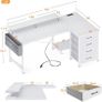 Corner Desk with Drawers, L Shaped Computer Desk 140x80cm with USB Charging Port & Power Outlet, Home Office Desk with Monitor Stand and PC Stand, Gaming Desks Workstations, White Image 3