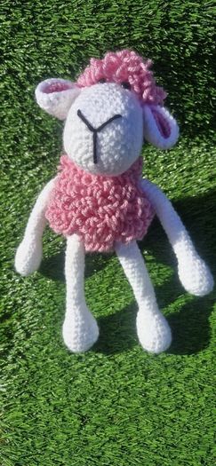 Handmade Crochet Lamb Plushie - Pink & White, 23cm