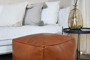 Good Square Leather Pouffe - Handmade - Delivered stuffed - Ottoman footstool, floor cushion (Black)