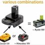 Battery Adapter with USB Port for Dewalt to for Ryobi tools for Milwaukee Battery Convert to for Ryobi 18V Lithium-ion Battery
