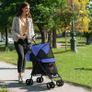 Foldable Dog Stroller, Lightweight Dog Pram w/ Shoulder Strap, Storage Bag, Cup Holder, Dark Blue Image 2