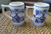 vintage Dutch Delft blue Heineken beer mugs hand painted