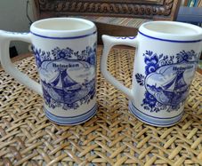 vintage Dutch Delft blue Heineken beer mugs hand painted