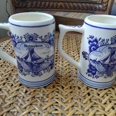 vintage Dutch Delft blue Heineken beer mugs hand painted