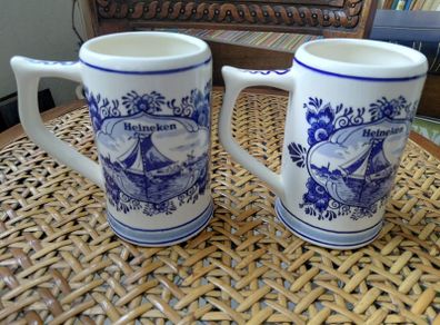vintage Dutch Delft blue Heineken beer mugs hand painted