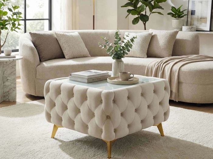 Coffee table with glass and metal legs