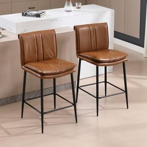 Set of 2 Bar Stools PU Leather Padded Bar Chairs for Kitchen Armless Counter Stools