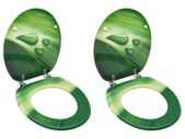 WC Toilet Seats with Lid 2 pcs MDF Green Water Drop Design