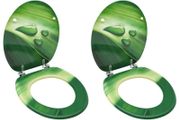 WC Toilet Seats with Lid 2 pcs MDF Green Water Drop Design