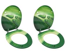 WC Toilet Seats with Lid 2 pcs MDF Green Water Drop Design