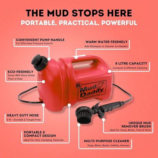 8 Litre Portable Pet Washing Device | Muddy Walks | Pet Cleaning | Grooming | Red