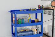 3-tier Tool Cart, 4 Casters, Steel, 83B x 35.3T x 76H cm, Blue