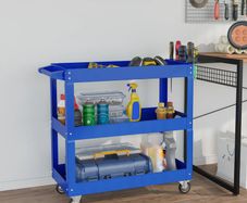 3-tier Tool Cart, 4 Casters, Steel, 83B x 35.3T x 76H cm, Blue