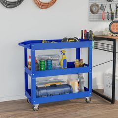 3-tier Tool Cart, 4 Casters, Steel, 83B x 35.3T x 76H cm, Blue