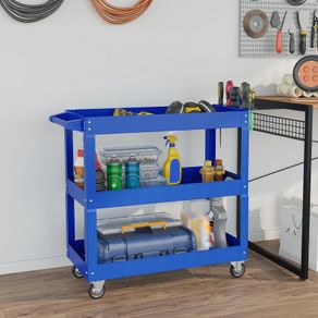 3-tier Tool Cart, 4 Casters, Steel, 83B x 35.3T x 76H cm, Blue