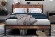 King Size Bed Frame with Storage Wooden Headboard, Metal Bed Frame