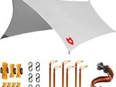 Rain Fly by NoCry 3 x 3,65 m Lightweight Camping Tarp; 100% Waterproof; Makes a Great Backpacking Tarpaulin, Basha or Hammock Shelter; with Survival Bracelet Grey
