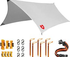 Rain Fly by NoCry 3 x 3,65 m Lightweight Camping Tarp; 100% Waterproof; Makes a Great Backpacking Tarpaulin, Basha or Hammock Shelter; with Survival Bracelet Grey