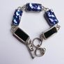 Vintage Sterling Silver 925 Dichroic Art Glass Link Bracelet Toggle Clasp Blue Color length 8,5" - 18,4g Image 9