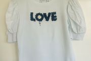 Angel &amp; Rocket Girls White Puff Sleeve "LOVE" Top Age 13-14