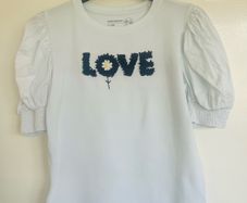 Angel & Rocket Girls White Puff Sleeve "LOVE" Top Age 13-14