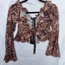 White Fox Boutique XS Brown Leopard Print Ruffle Tie Front Mesh Crop Top Flare Sleeve. Image 2