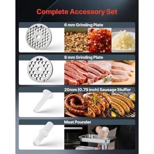 Commercial Electric Meat Grinder, 3.2 kg/min Capacity, #12 Industrial Meat Mincer with 2 Stainless Steel Blades, 2 Grinding Plates, 850W Heavy-Duty Sausage Maker, for Kitchen, Restaurant
