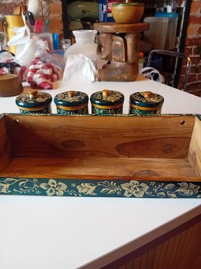 Vintage wooden tea coffee jars