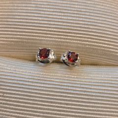 925 Sterling Silver Red Garnet Earrings