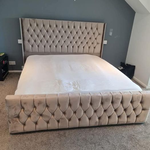 Brand New  Double Frame Beds Available With Optional Ottoman Storage & Tufted Memory Foam Mattresses
