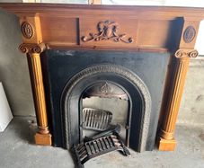 Fireplace cast iron insert wooden surround