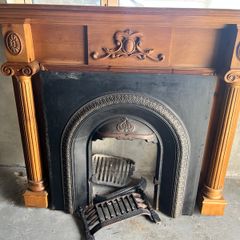 Fireplace cast iron insert wooden surround