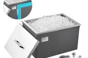 Drop in Ice Chest, 20"L x 14"W x 12"H (508 x 355 x 306 mm) Stainless Steel Drop in Cooler, 30L Commercial Ice Bin with Pot Lid for Outdoor, Drain-pipe Set Included, for Cold Wine Beer