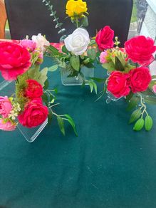 Three Sets of Artificial Flowers in clear vases (New)