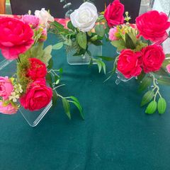Three Sets of Artificial Flowers in clear vases (New)
