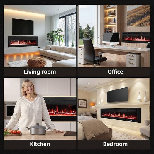 50"/127cm Electric Fireplace - Adjustable 12 Color Flame & Crackling Sound, 900W/1500W Fire Place with Precise 15-30 C Thermostat, Intuitive Touch Screen & Remote, Perfect for Media Walls