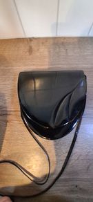 Vintage 80s Black Patent Evening Bag  Sculpted shell or leaf design Made in Hong Kong