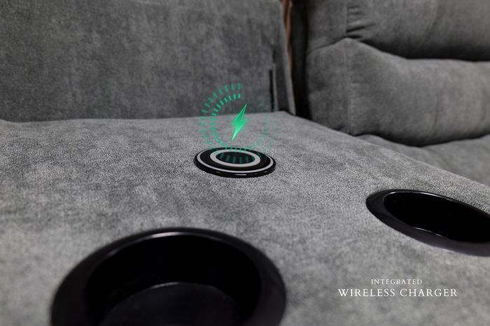 Roma Plus Grey Fabric Wireless Charging Recliner Sofa