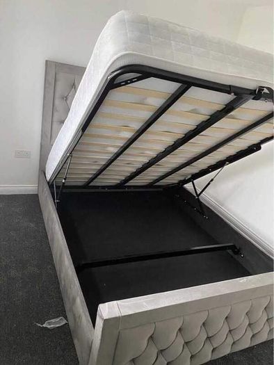 Ottoman Upholstered Bed, Double Bed with Hydraulic Lifting Bar, Height Adjustable Padded Headboard, Metal Slatted Frame, Youth Bed, Adult Bed