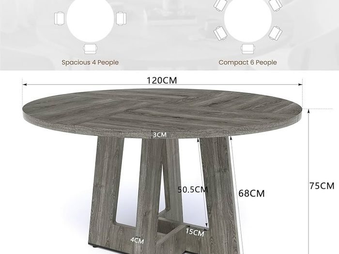Round Dining Table for 4-6 People, Grey Kitchen Table, 120CM Farmhouse Dinning Tables, Wooden Stylish Dining Tables, No Shaking, for Kitchen and Living Room, Easy to Assemble (only table)