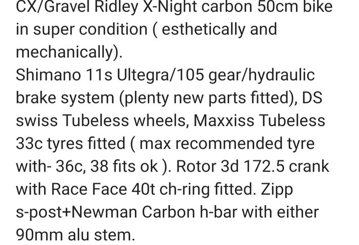 Ridley X Night Cyclocross or Gravel Bike Size 50