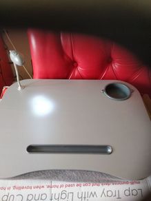 Tray with light and cup holder