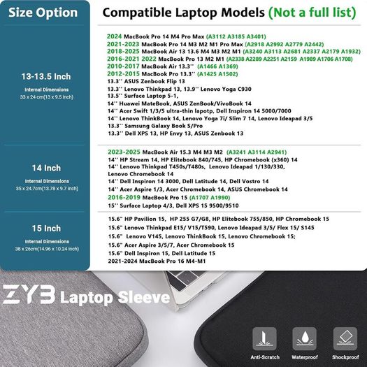 ZYB Waterproof Shockproof Laptop Sleeve 15.6 Inch Protective Case with Accessory Bag,Laptop Case 15.6 Inch for 15'' Notebook Lenovo ThinkPad IdeaPad HP Dell Acer ASUS Chromebook Mac Pro 16 15,Black