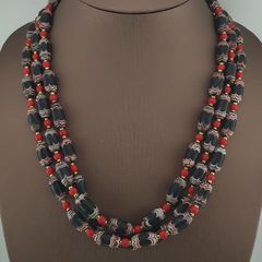Antique Venetian Style Feather Desgin & Venetian WhiteHeart Glass Beads Necklace