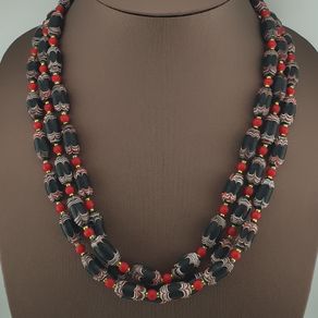 Antique Venetian Style Feather Desgin & Venetian WhiteHeart Glass Beads Necklace