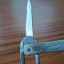 Vintage tri-fold pocket knife features a "COMPLIMENTS MUSGRAVE & CO LTD" engraving made by Warriss Sheffield England Image 4