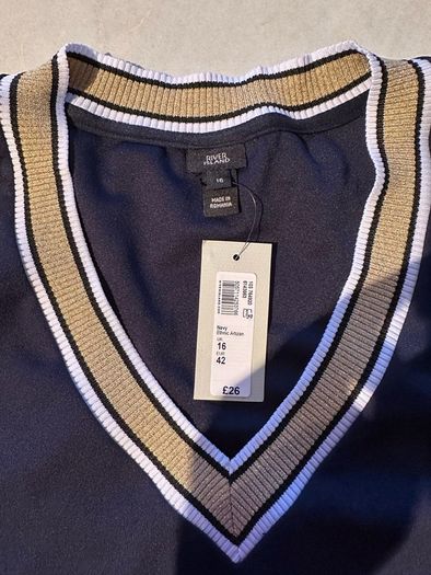 River Island Navy Gold Trim T-Shirt