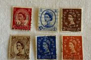 Vintage United Kingdom postage revenue stamps, from 1952 onwards  x6