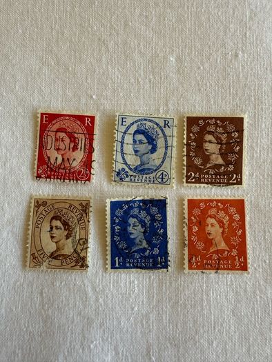 Vintage United Kingdom postage revenue stamps, from 1952 onwards  x6