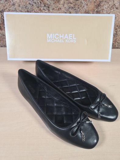 Womens Michael Kors Nori Flat Black Leather Ballet Pumps Slip On Shoes Size Uk 8 Eu 40-41 Brand New In Box